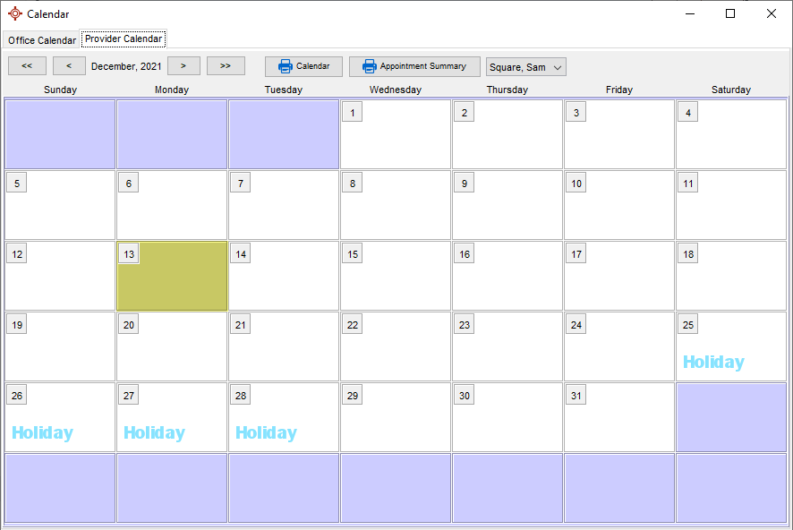 Provider Calendar